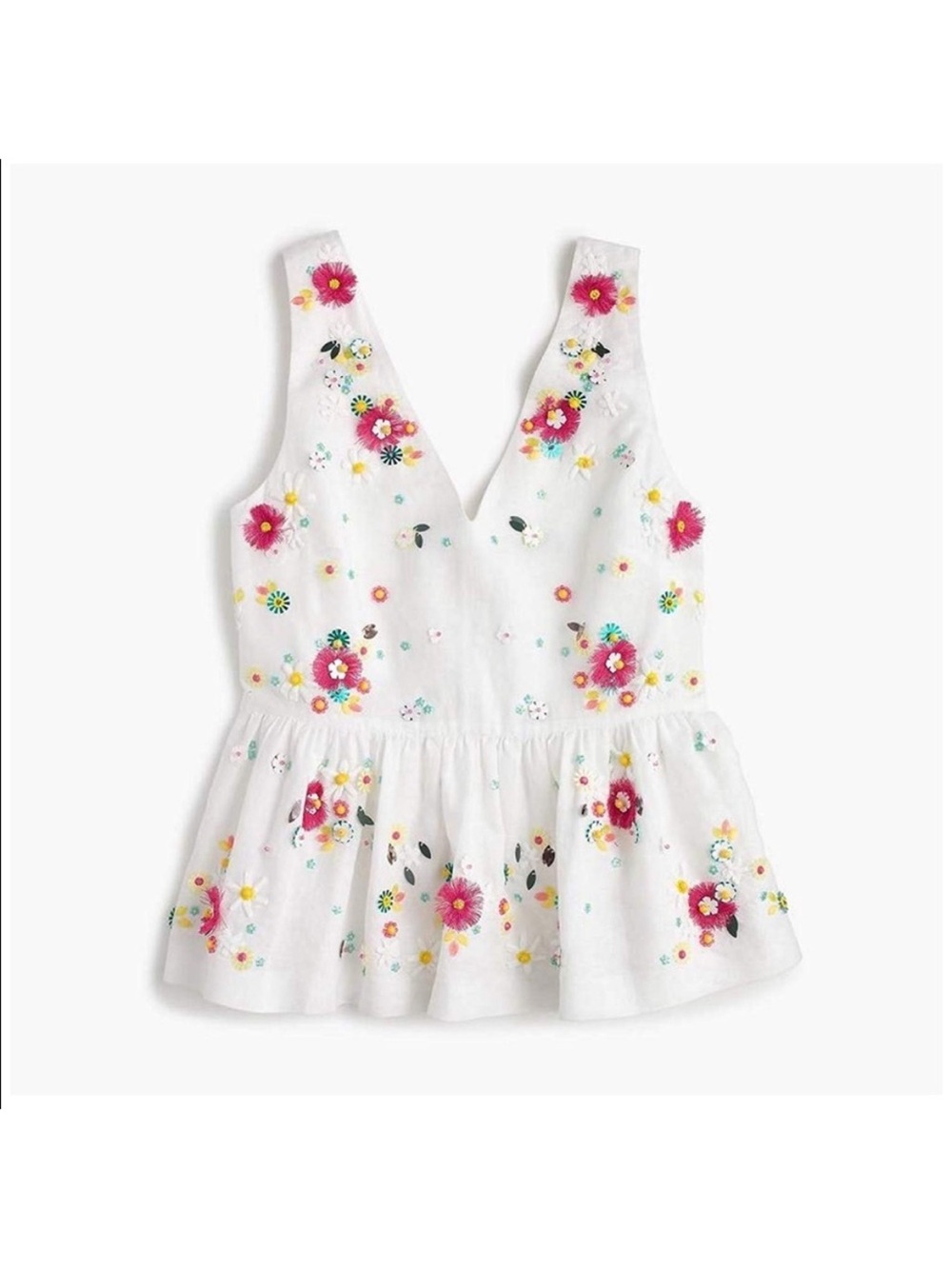 J. Crew Embellished Linen Cotton Top